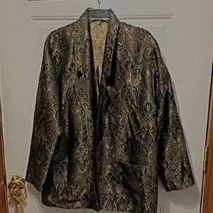 Vintage Black and Gold Paisley Blazer No Lining Special Events Loose Fit Chic
